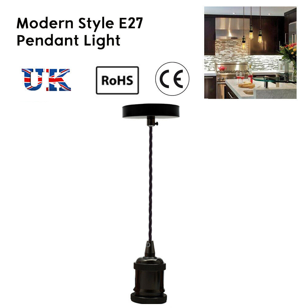 Pendant Light Fitting Ceiling Rose E27 Suspension Black~2380 - LEDSone UK Ltd