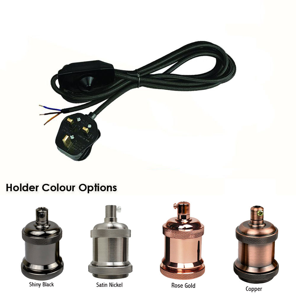 Dimmer Switch 2m Fabric Flex Cable Plug In Pendant With Short Holder~1611 - LEDSone UK Ltd