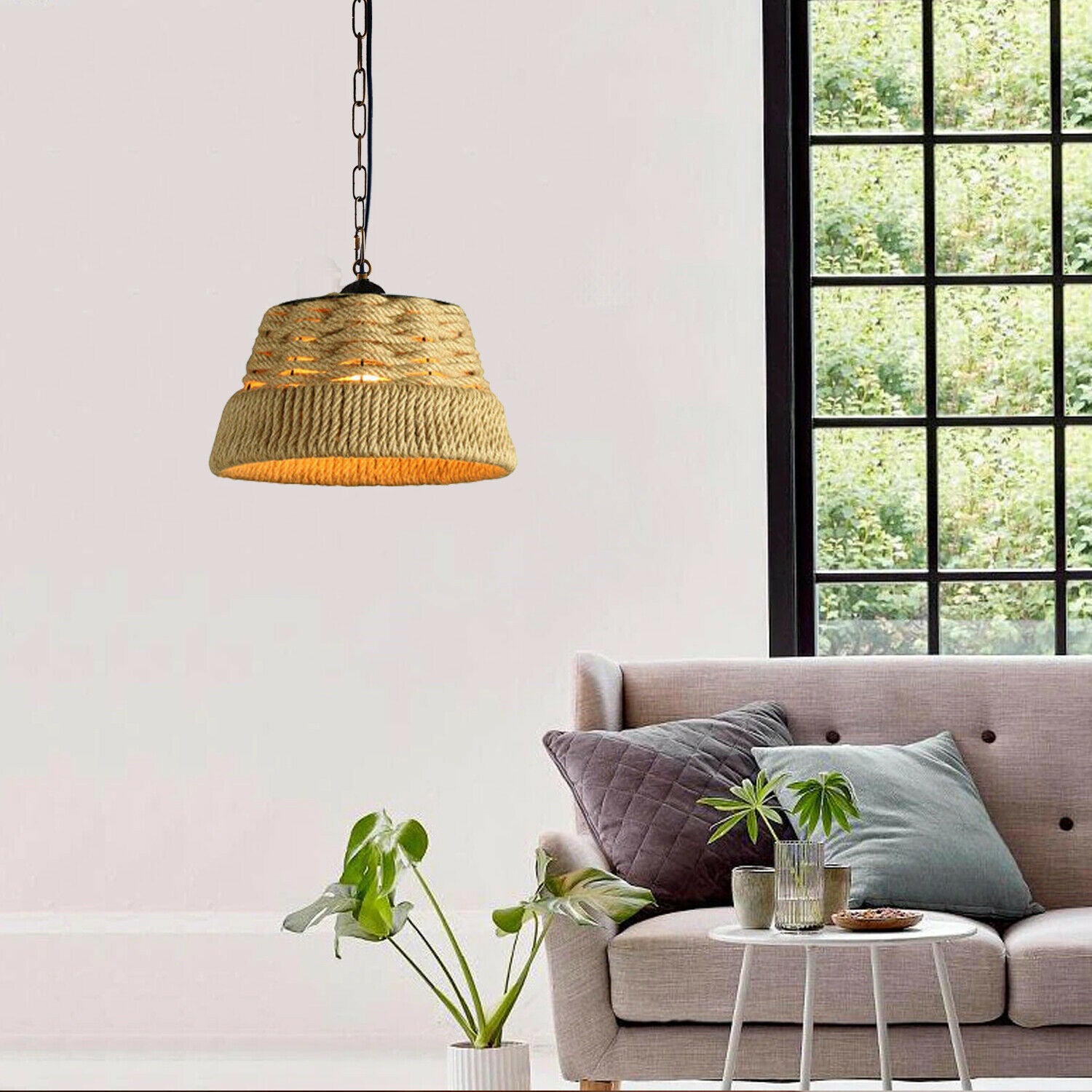 Basket Shape Ceiling Pendant Light Hemp Rope Hanging Light E27 Lamp Shade~1532 - LEDSone UK Ltd