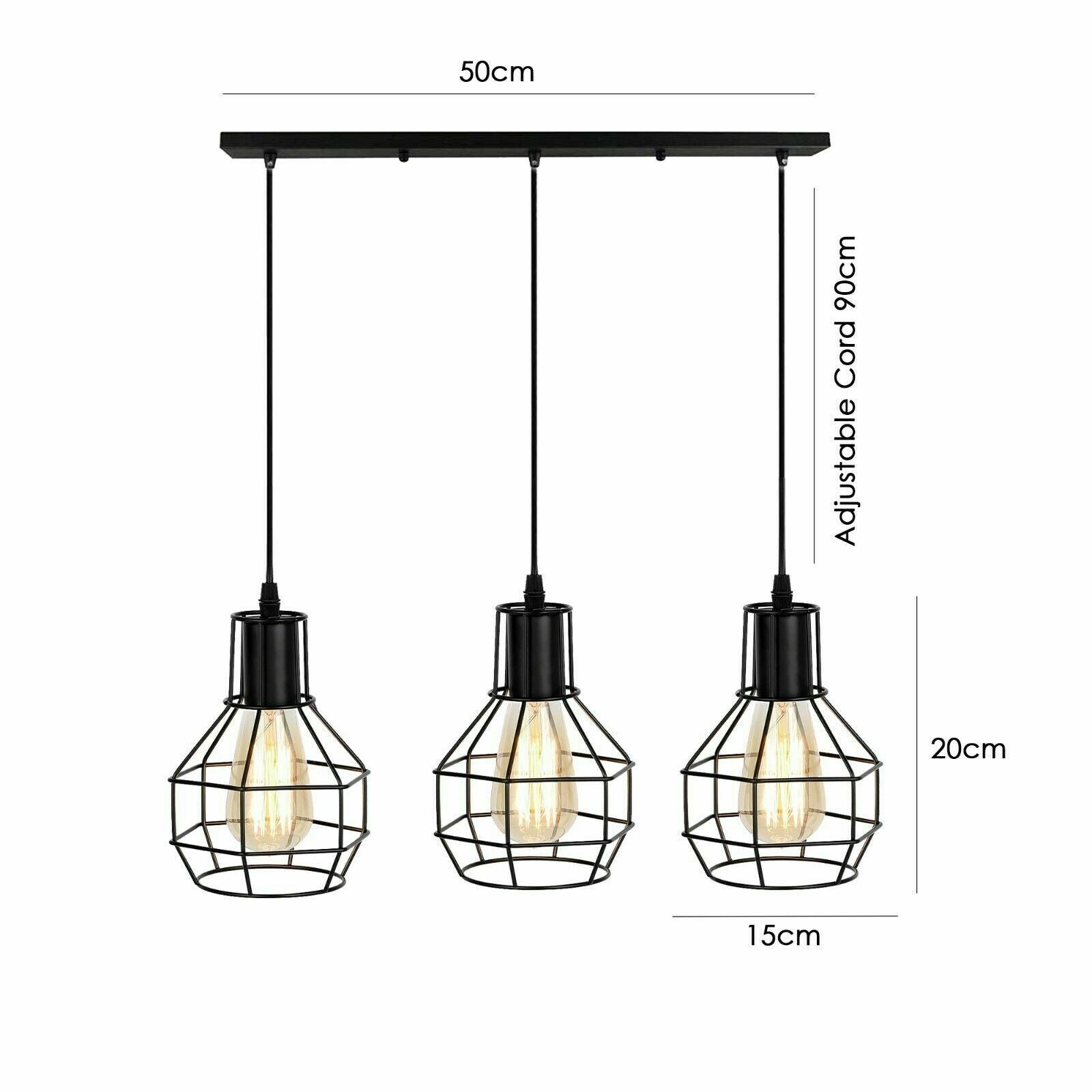Retro Loft 3 Head Ceiling Light Shade Pendant Lamp With Bulbs~2563 - LEDSone UK Ltd