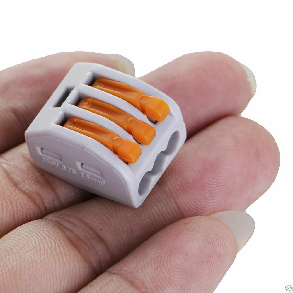 3 Way Reusable spring lever terminal block electrical cable clamp wire 3 connector~2036 - LEDSone UK Ltd
