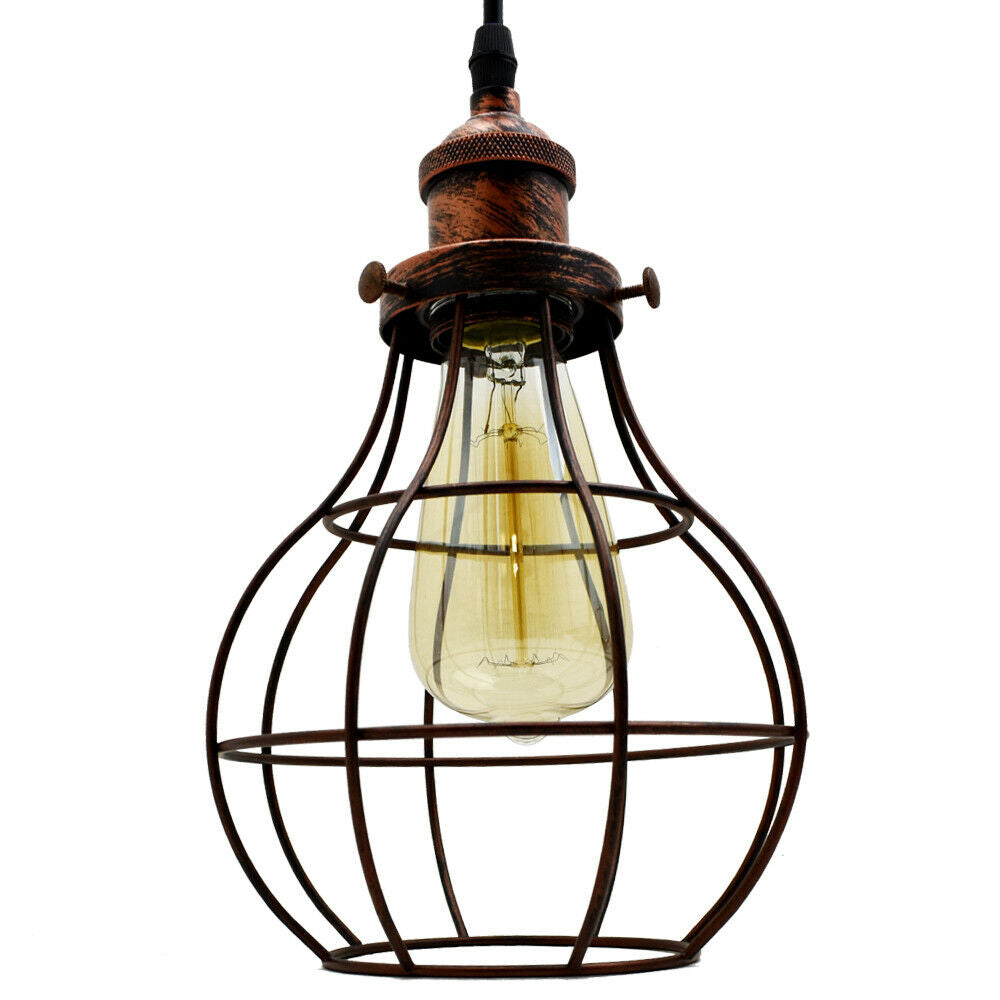3 Way Ceiling Pendant Cage Cluster Light Fitting - Rustic Red