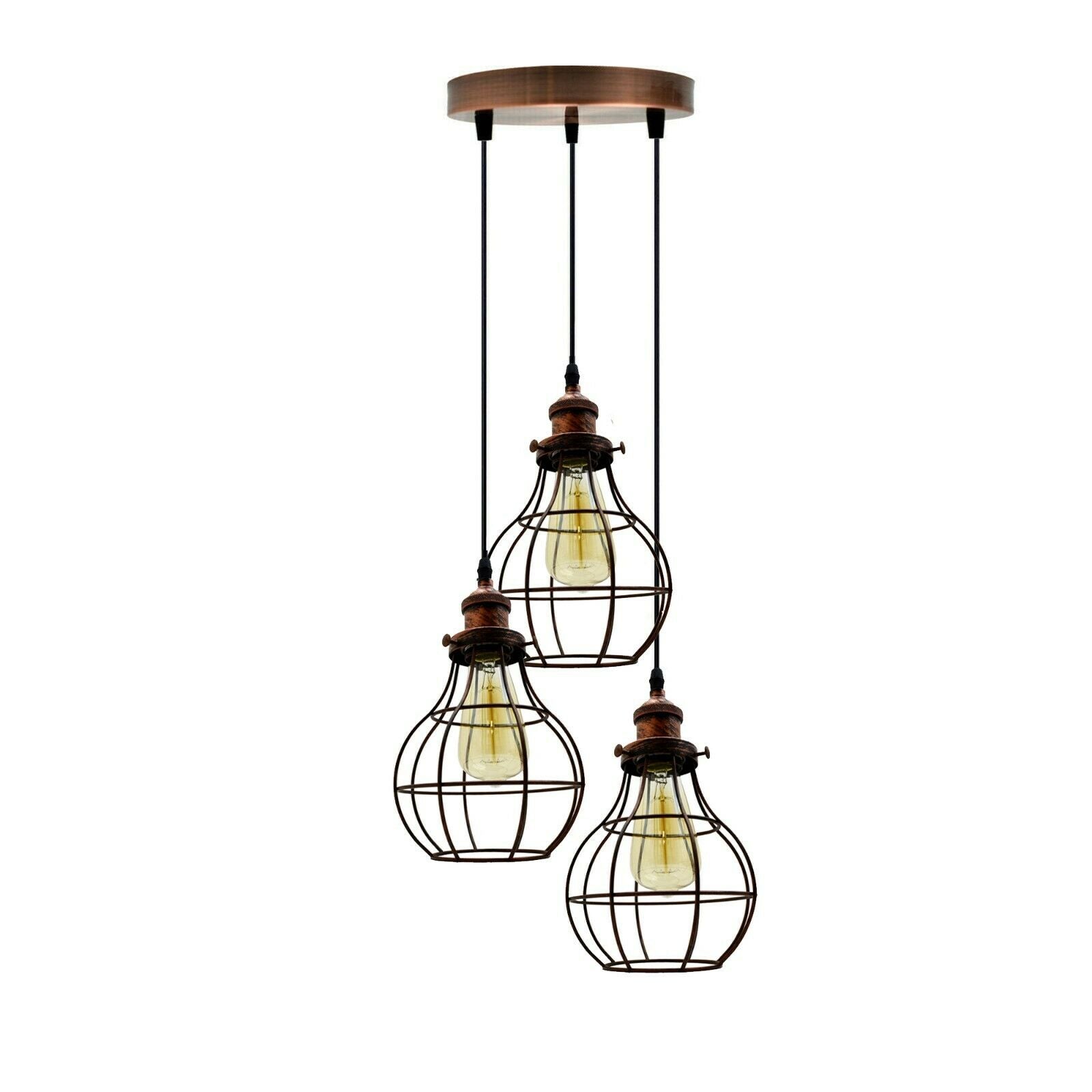 3 Way Ceiling Light - Rustic Red Wire Cage Pendant