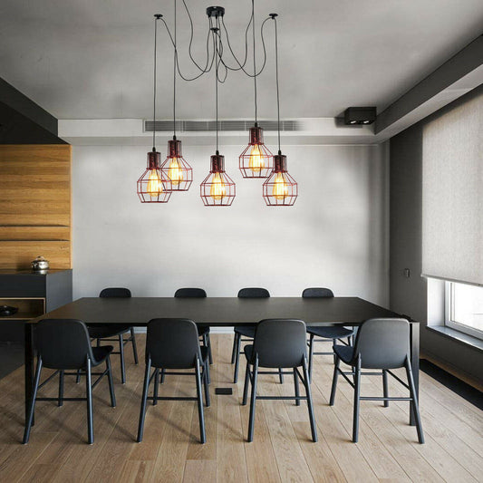 Rustic Red 2m Pendant Light Cage Retro Industrial Ceiling Light Spider Lamp~1589 - LEDSone UK Ltd