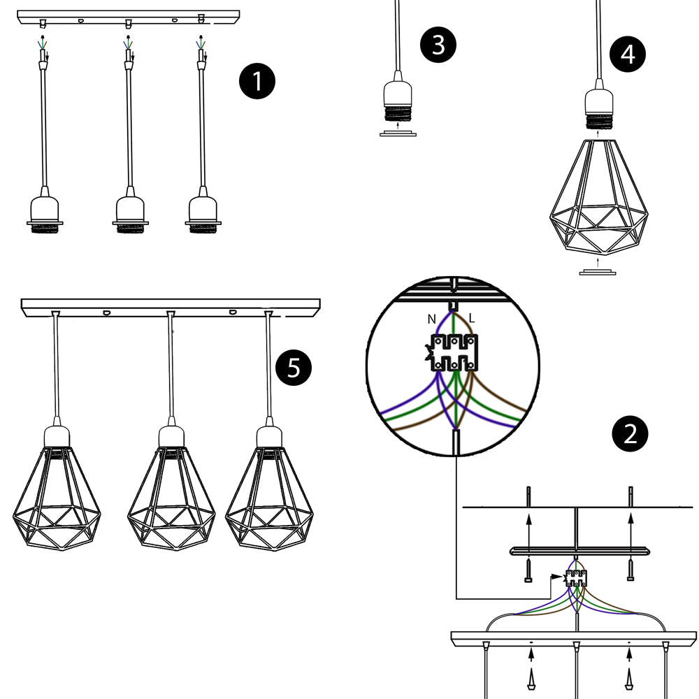 Retro Loft 3 Head Ceiling Light Shade Pendant Lamp With Bulbs~2563 - LEDSone UK Ltd