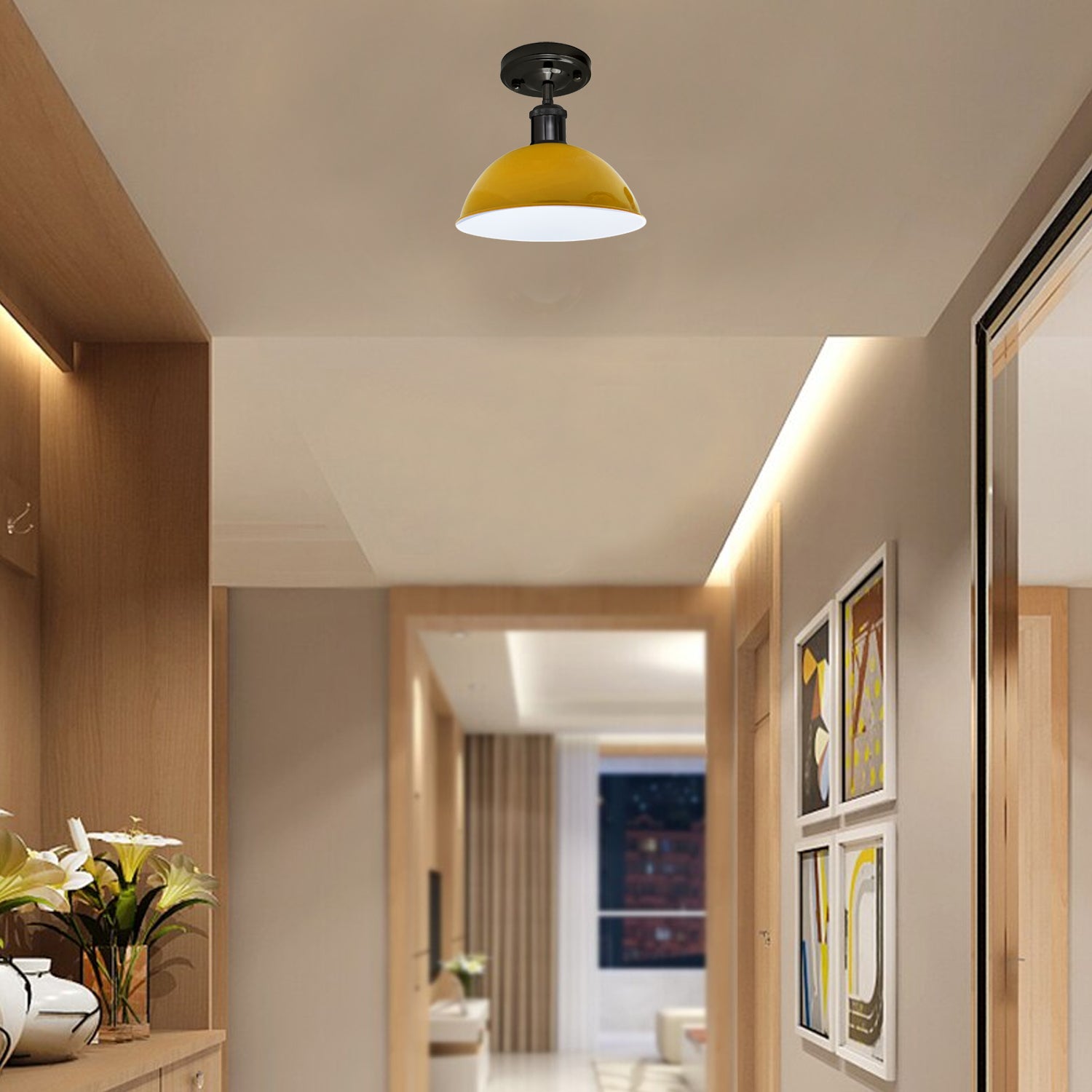 Yellow Metal Ceiling mounted Lamp for hall way