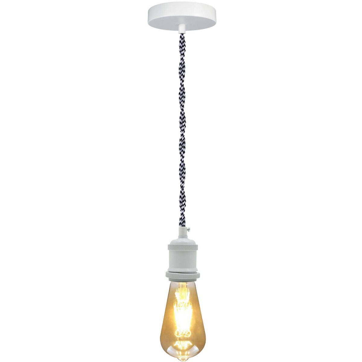 1m Grey Twisted Cable E27 Base White Holder~1705 - LEDSone UK Ltd