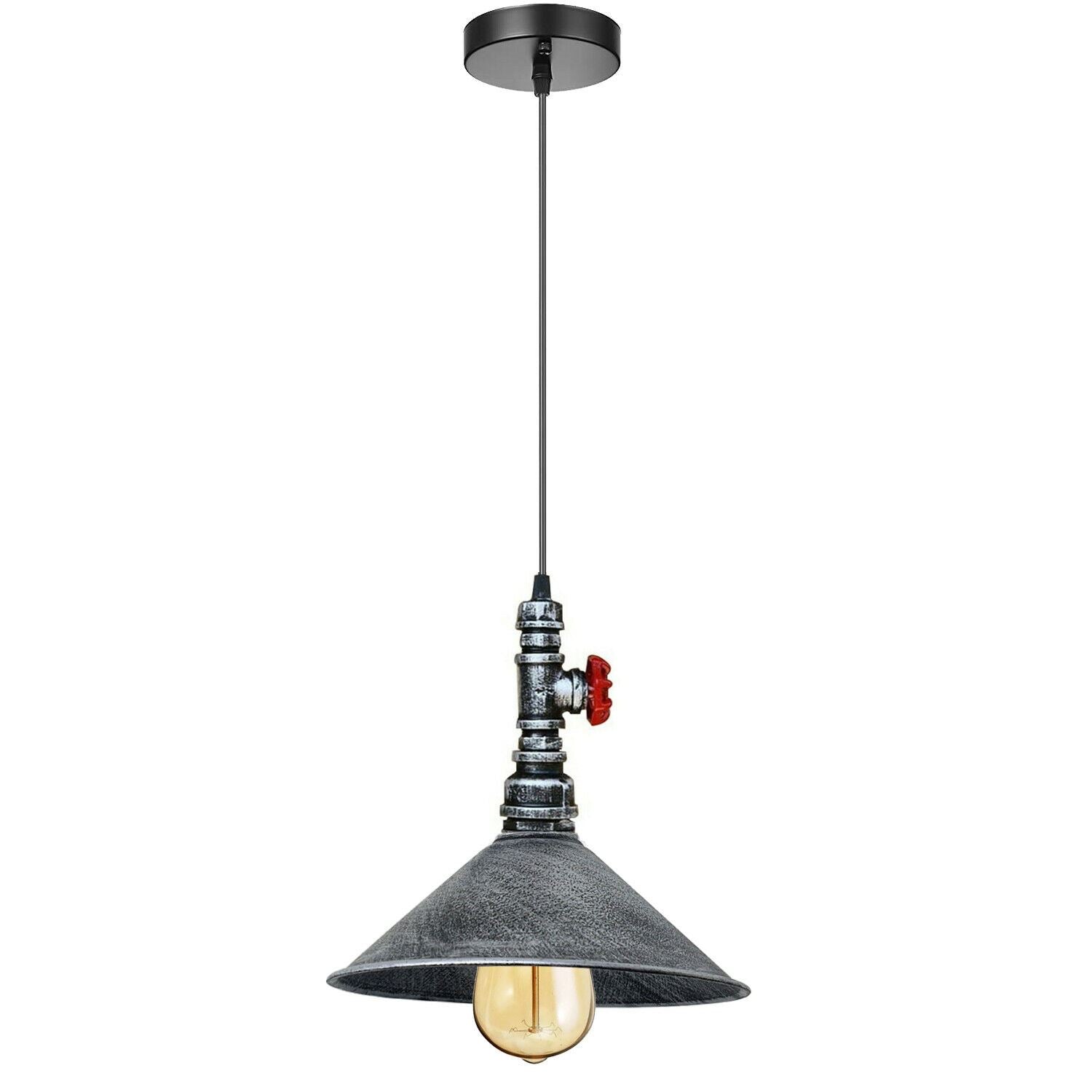 Industrial Vintage Ceiling Pendant Lights Metal Pipe Brushed Colour Lampshades~1310 - LEDSone UK Ltd