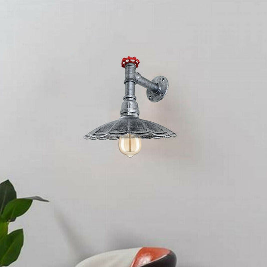 Vintage Retro Industrial Wall Pipe Light Fittings Indoor Sconce Metal Lamp Umbrella Shape Shade for Basement, Bedroom, Home Office, Study room~1250 - LEDSone UK Ltd