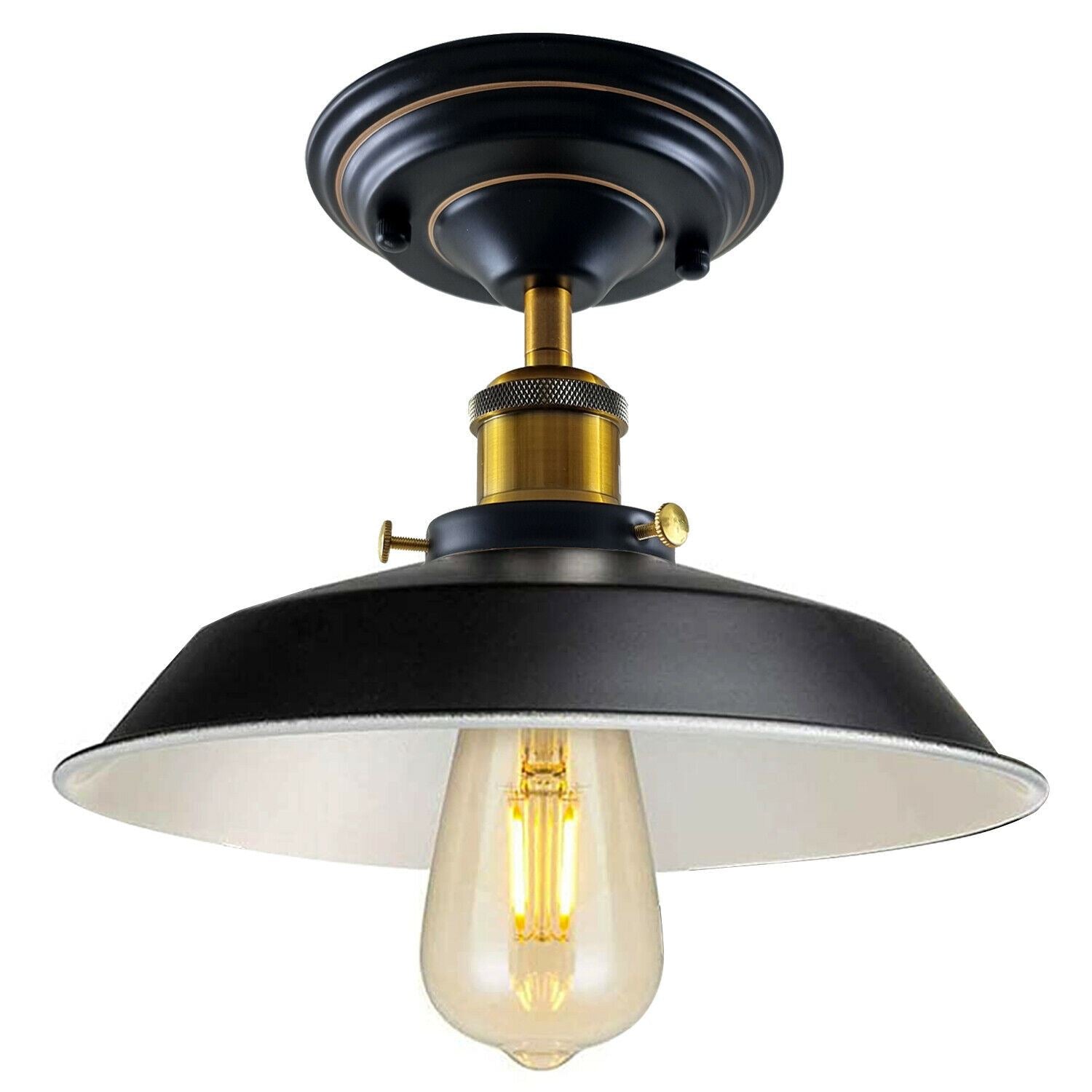 Industrial Vintage Flush Mount Ceiling Light Black Metal Bowl Lampshade Fixture Indoor Lighting