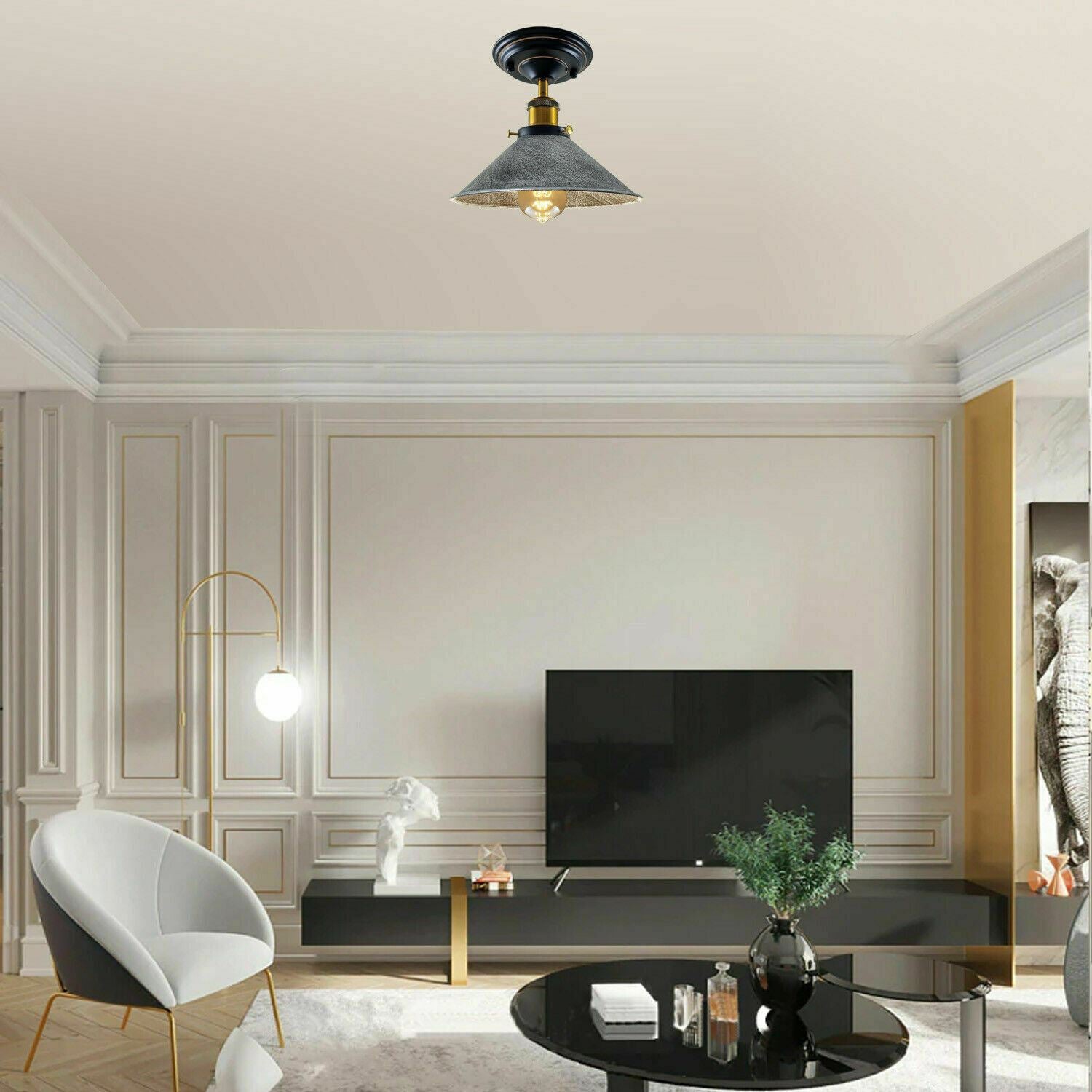 Vintage Industrial Retro Metal Indoor Ceiling Light Flush Mount Retro Cone Shade Lamp UK~1229 - LEDSone UK Ltd