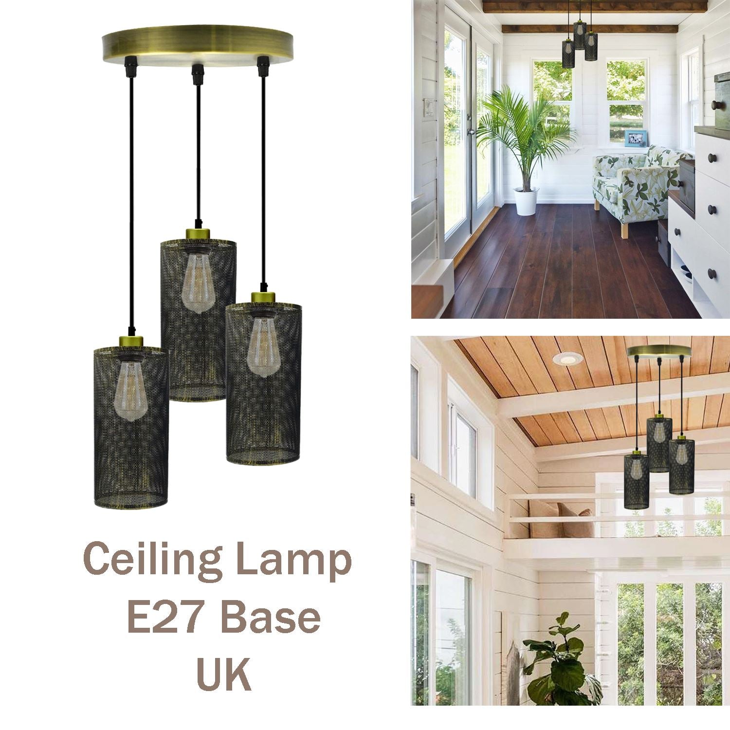 Ceiling Rose 3 Way Hanging Pendant Lamp Shade Light Fitting Lighting Kit UK~1188 - LEDSone UK Ltd