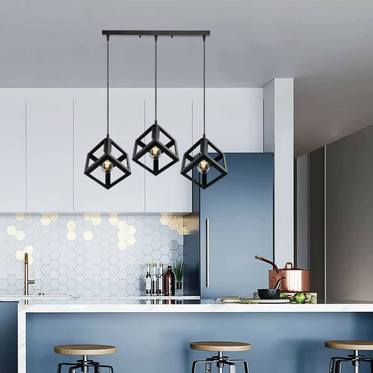 triple pendant lights for kitchen Black Square