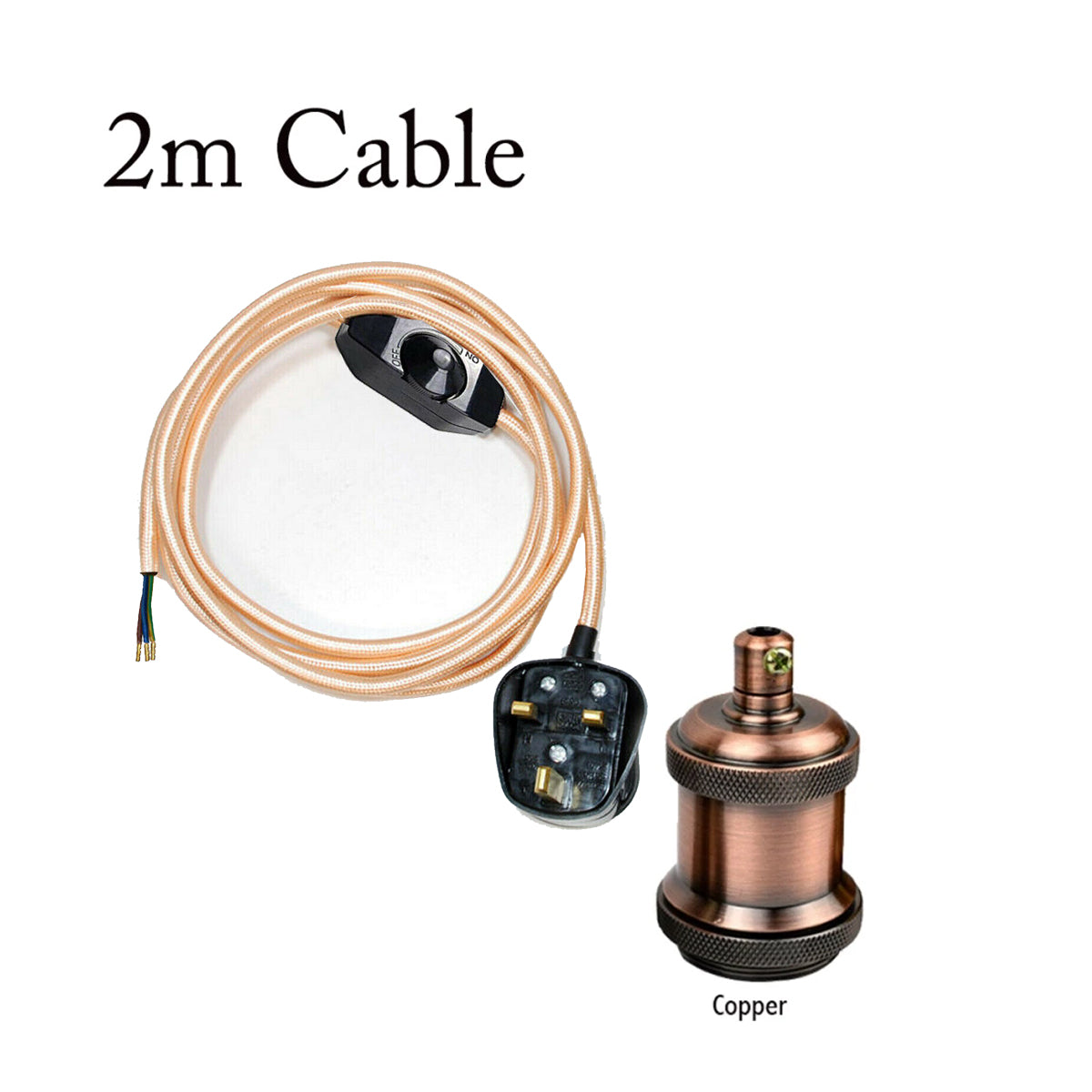 Dimmer Switch 2m Fabric Flex Cable Plug In Pendant With Short Holder~1611 - LEDSone UK Ltd
