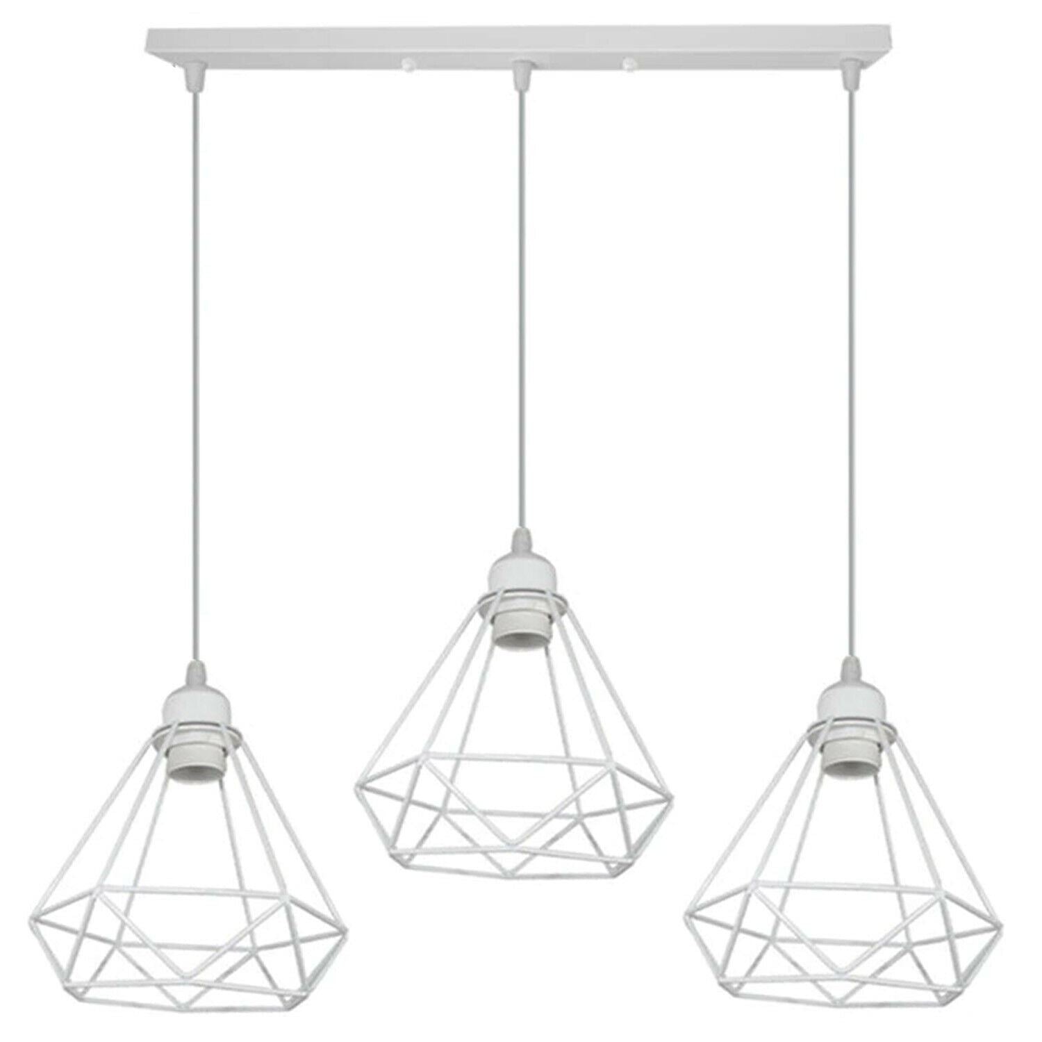 Retro Industrial White Diamond Cage Ceiling Pendant Light Hanging Indoor Lighting ~1182 - LEDSone UK Ltd