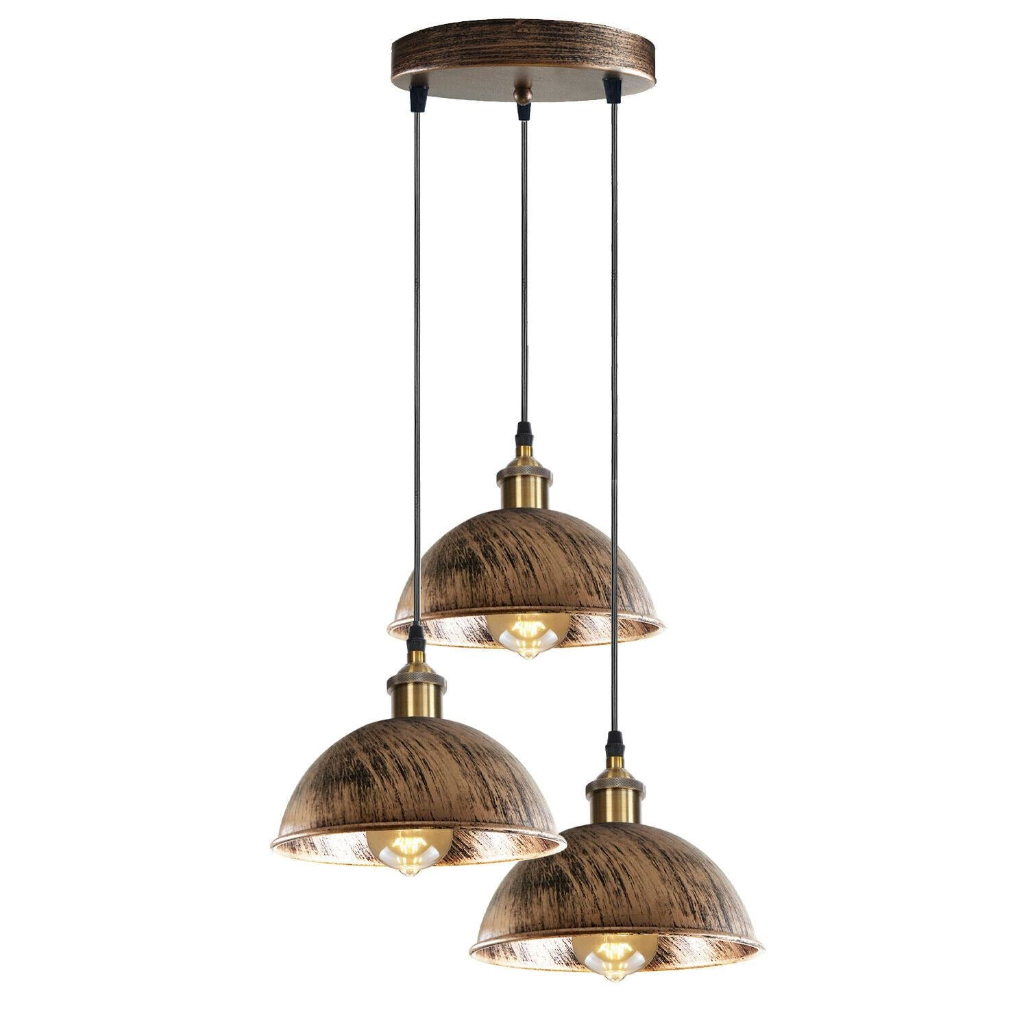 Vintage Industrial Retro 3Head Dome Ceiling Pendant Lamp Shade Light