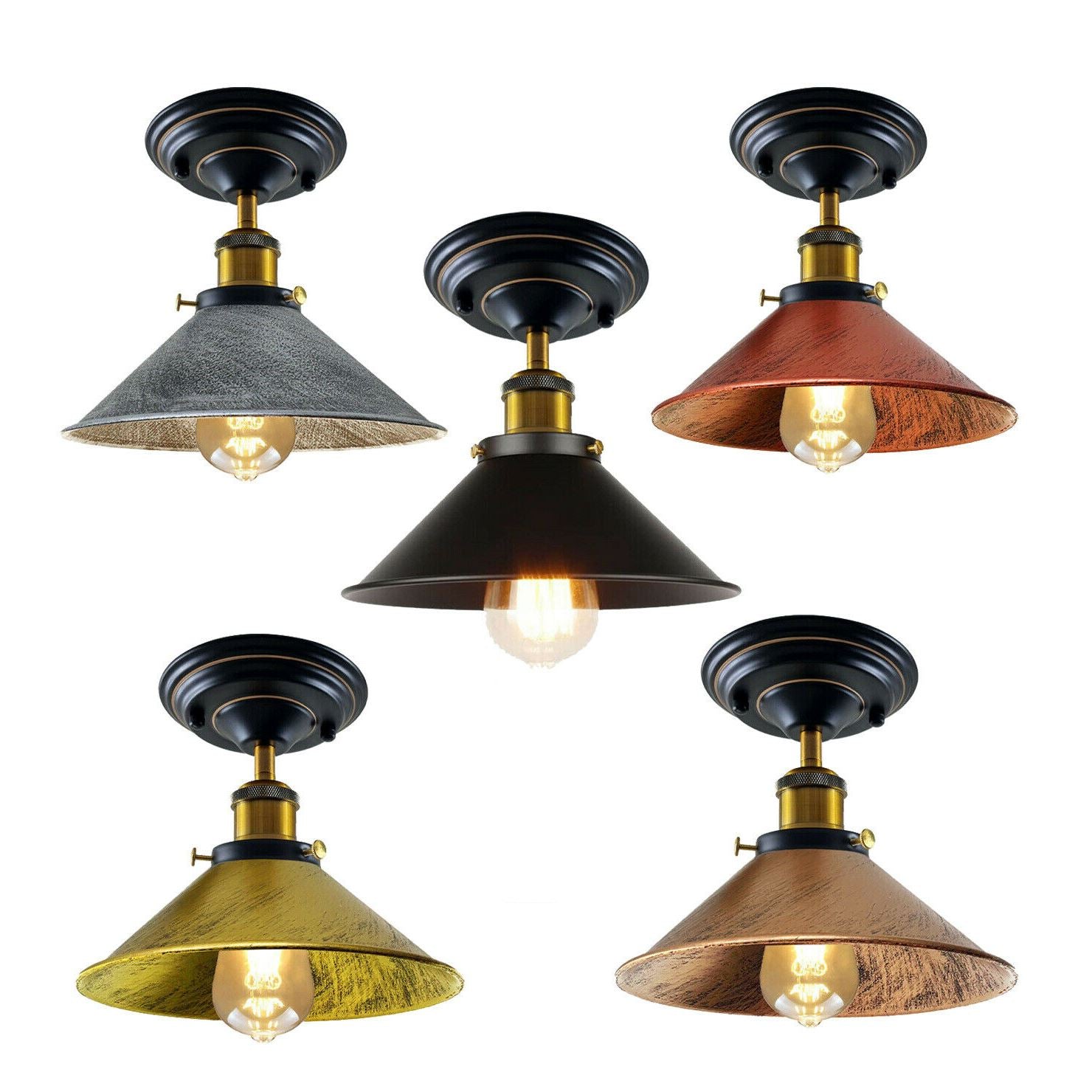 Vintage Industrial Retro Metal Indoor Ceiling Light Flush Mount Retro Cone Shade Lamp UK~1229 - LEDSone UK Ltd