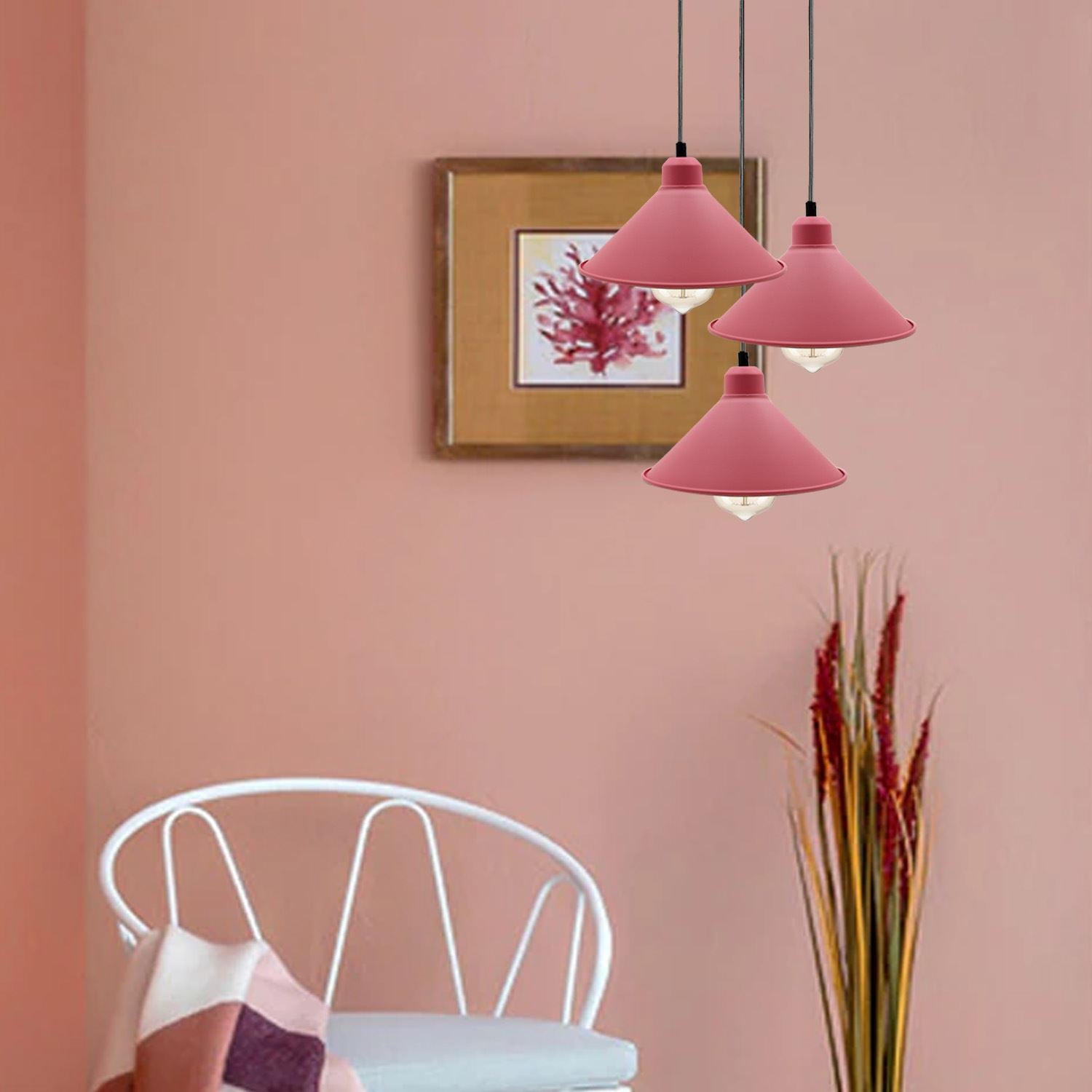 Retro Industrial Hanging Chandelier Ceiling Cone Shade pink colour  Vintage Metal Pendant light~1001 - LEDSone UK Ltd