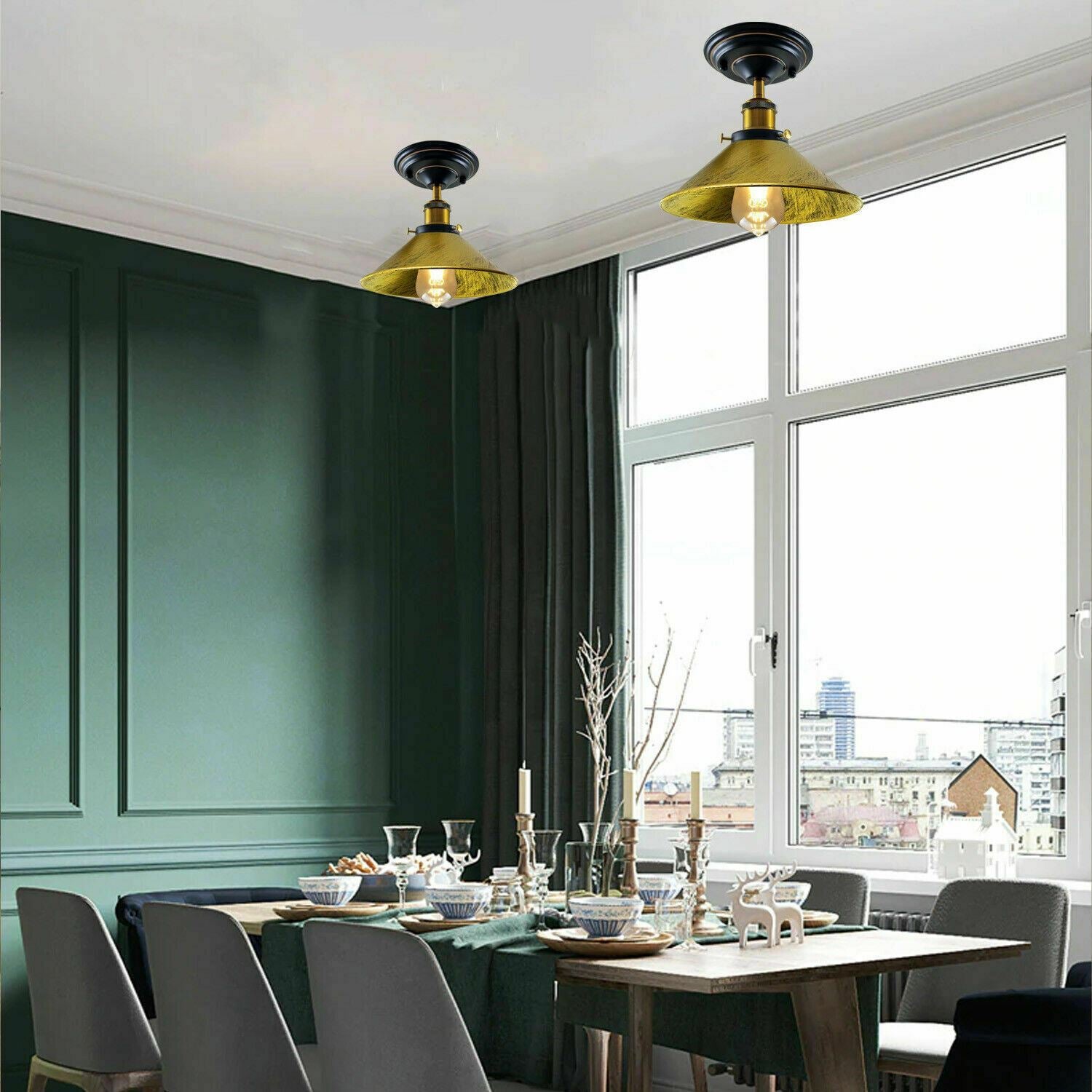 Vintage Industrial Retro Metal Indoor Ceiling Light Flush Mount Retro Cone Shade Lamp UK~1229 - LEDSone UK Ltd