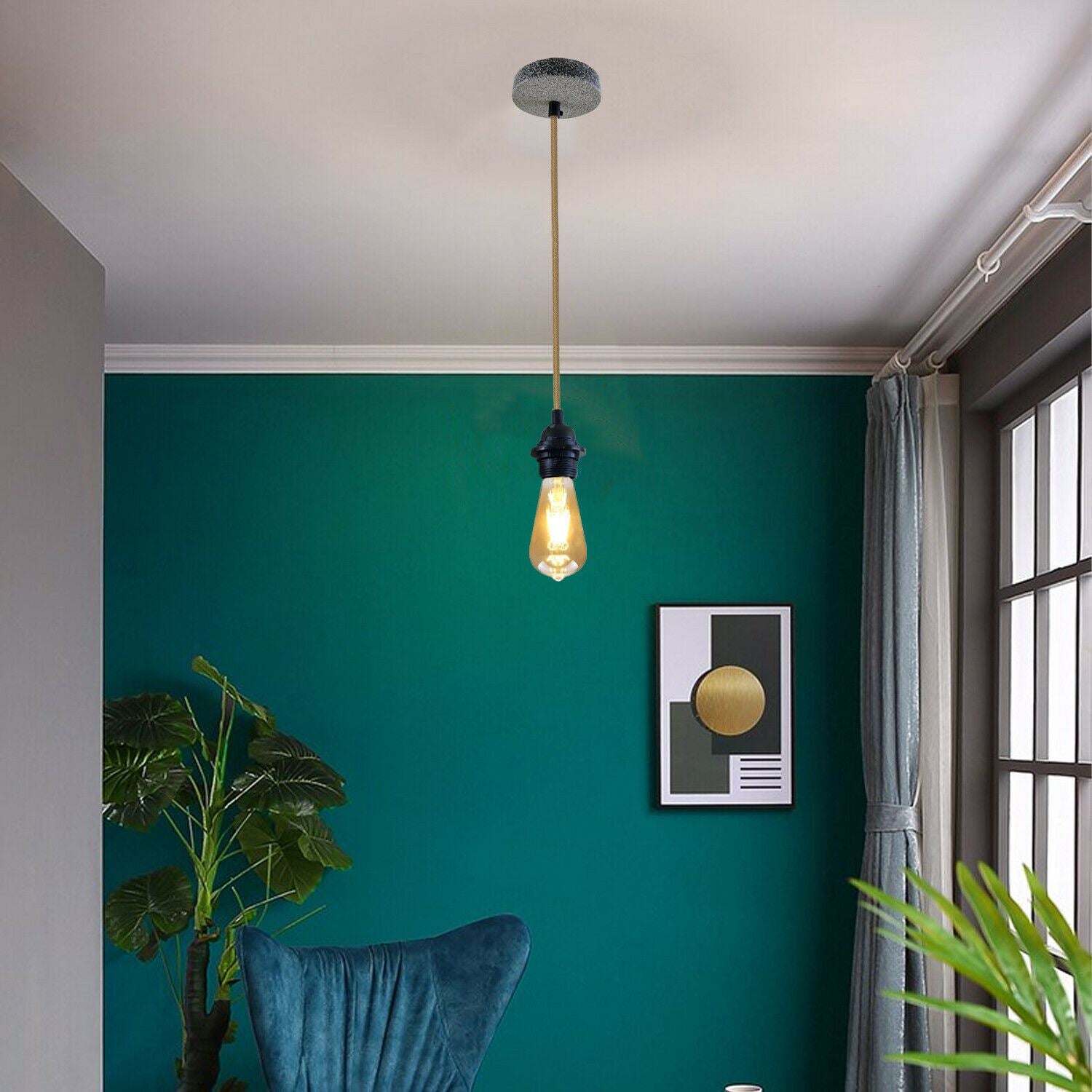 Industrial Vintage Retro Ceiling Rose Fabric Flex Hanging Pendant Lamp Holder~1245 - LEDSone UK Ltd