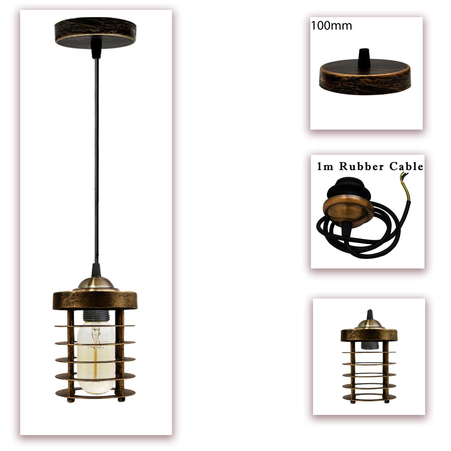 Industrial Vintage Pendant Light Retro Hanging Spiral Cage Mini~1442 - LEDSone UK Ltd