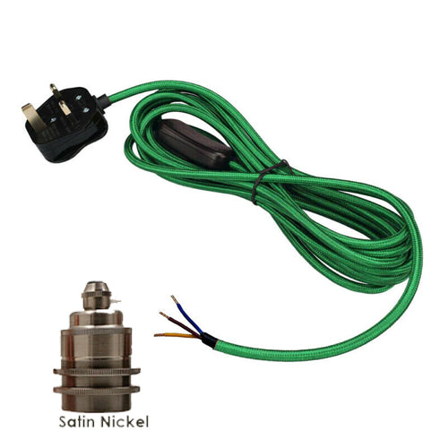 Groene stoffen flexkabel plug-in hanglampset met dimmer / E27-fitting ~ 4064