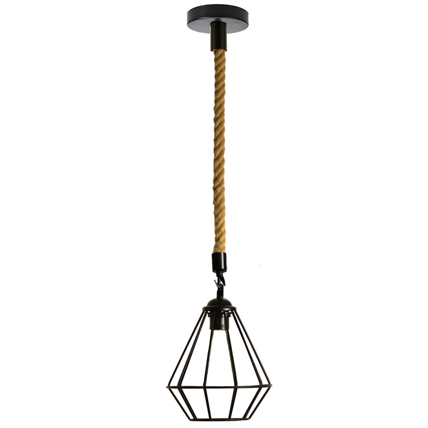 Vintgae E27 Industrial Pendant Retro Cage Edison Hemp Rope Ceiling Light Fixture~2026 - LEDSone UK Ltd