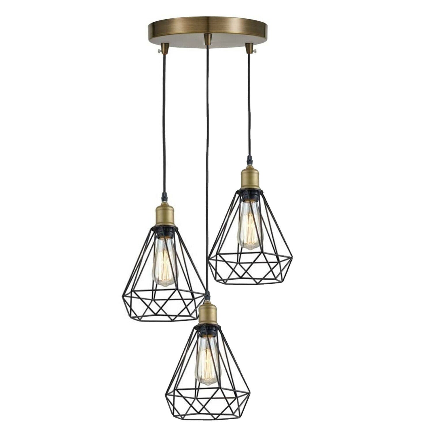 Vintage Industrial Retro Suspended 3 Head Ceiling Pendant Light