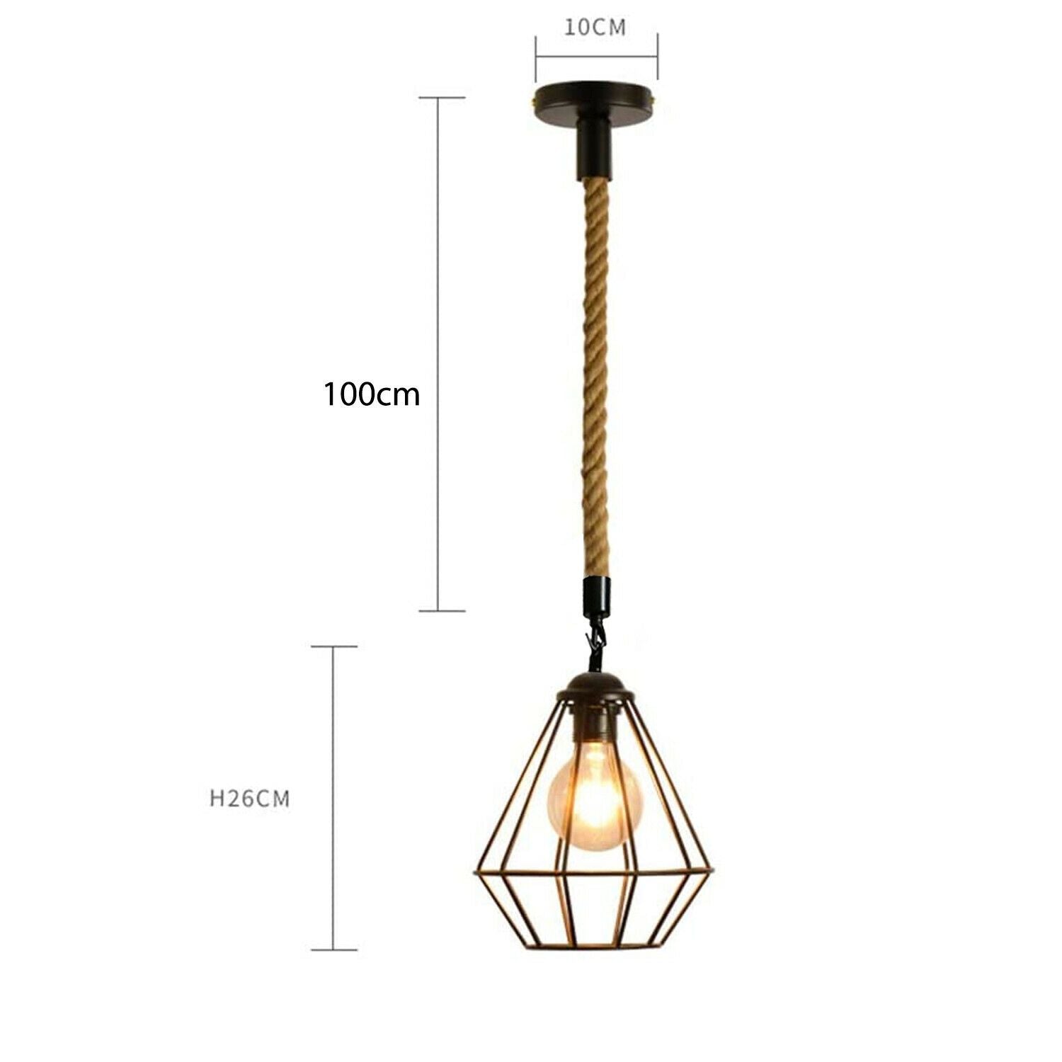Vintgae E27 Industrial Pendant Retro Cage Edison Hemp Rope Ceiling Light Fixture~2026 - LEDSone UK Ltd