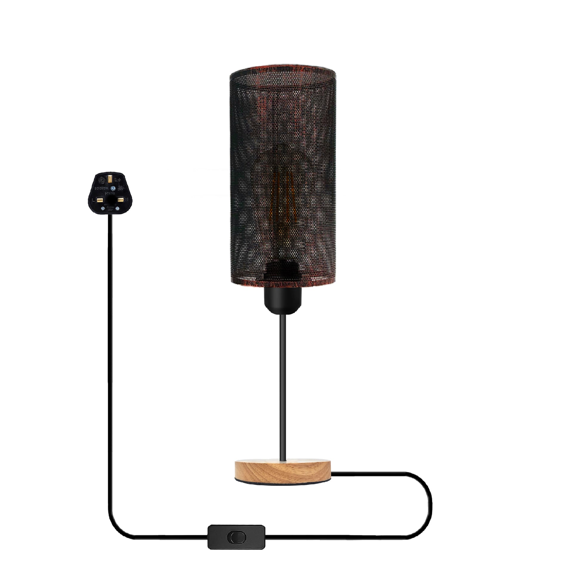 on/off switch black industrial metal wire cage table lamp light