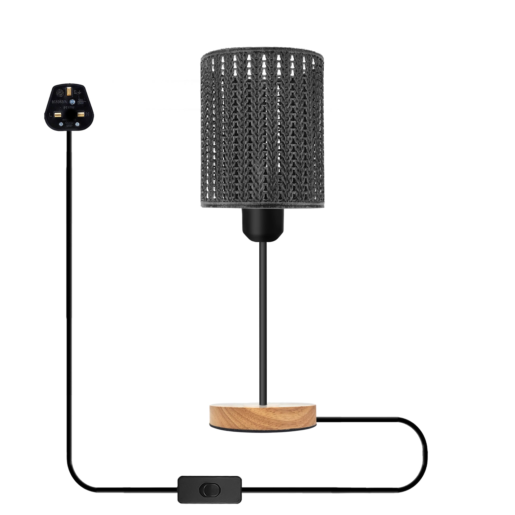 3 pin Plug in wooden stand Bulb Guard wore cage Table Lamp