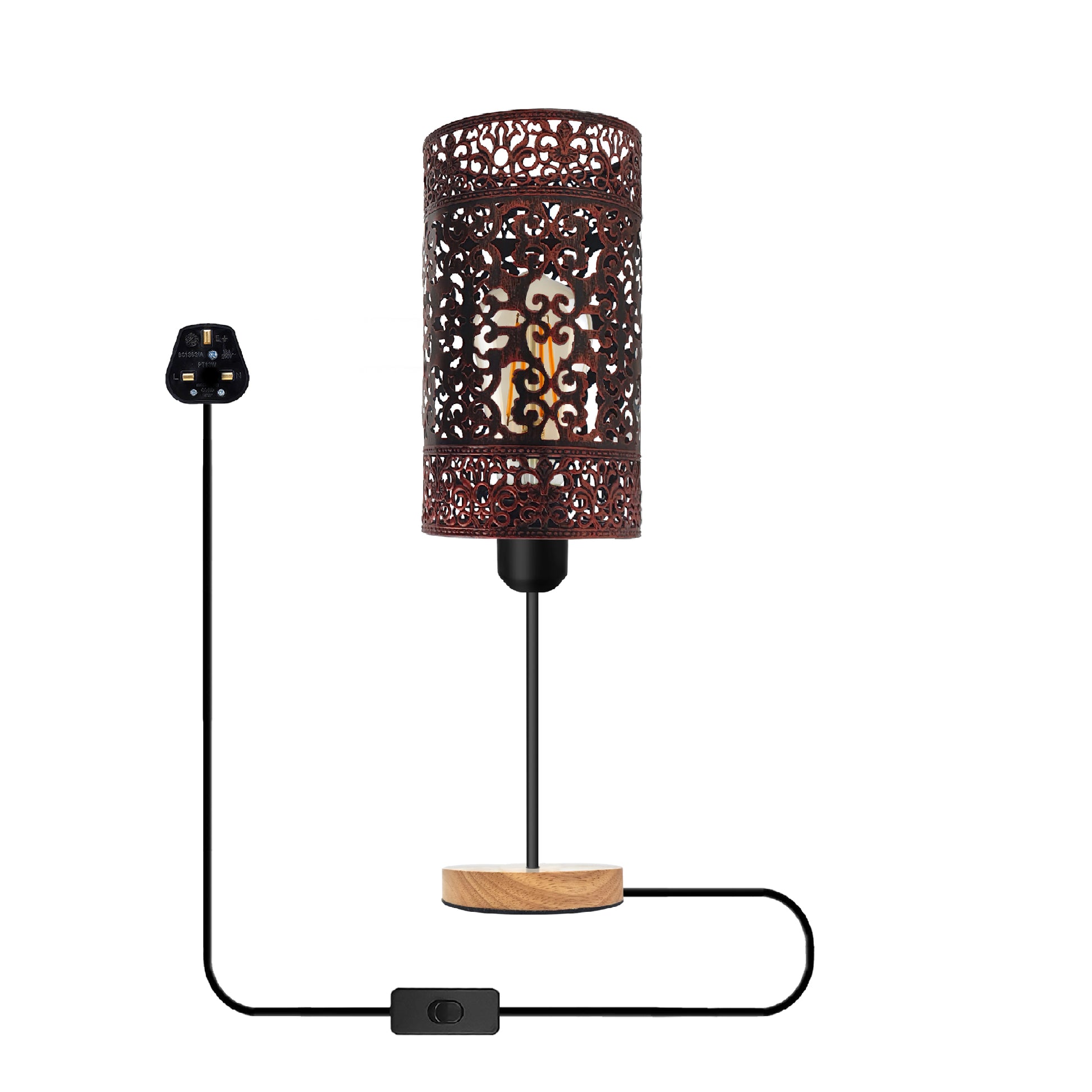 Rusric red Metal Desk Light 3 pin Plug in Lamp Lighting