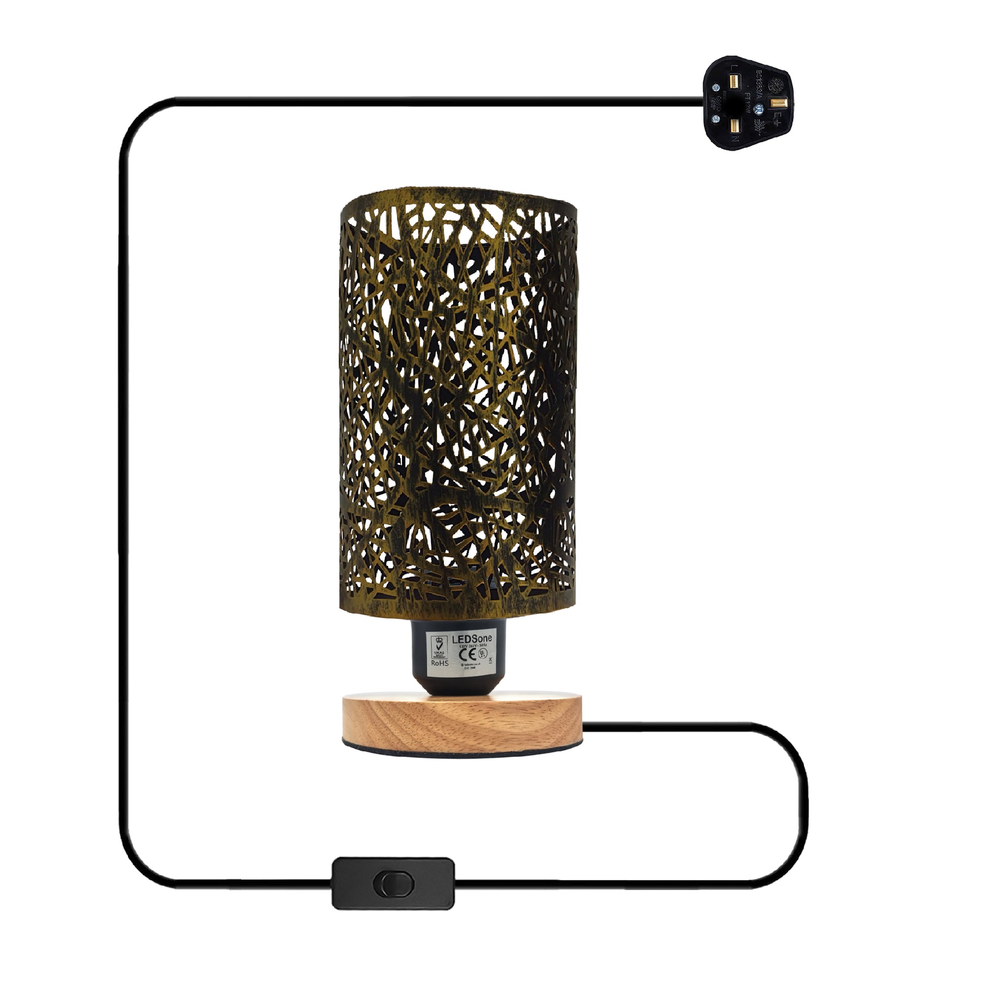 3 Pin plug in Wood base On/off switch table Light