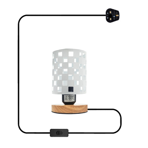 Klein nachtkastje lampje antiek messing + houten standaard ~5353