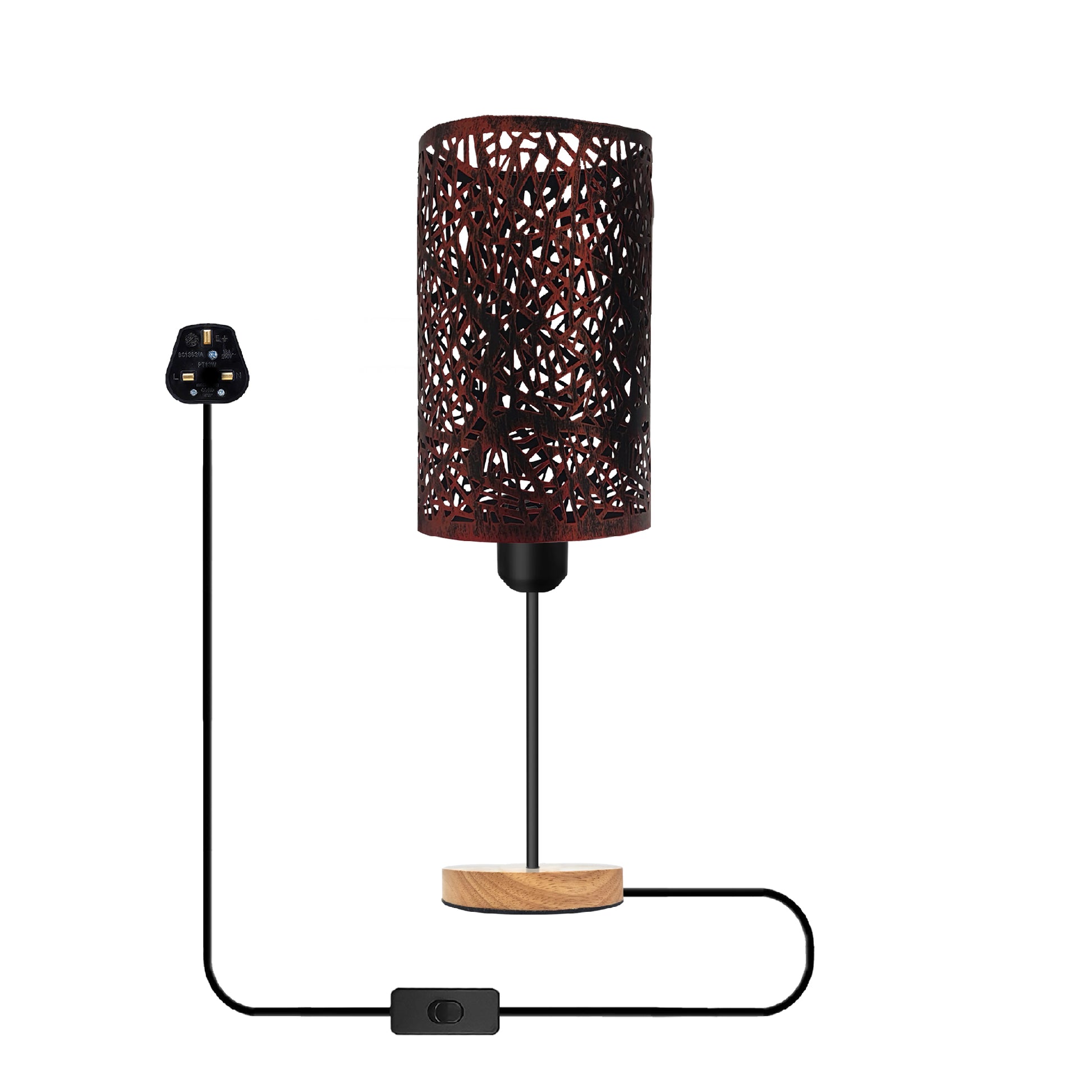 Wood  Stand Base table Light Metal Cage On/Off switch lamp