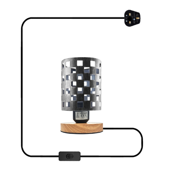 Klein nachtkastje lampje antiek messing + houten standaard ~5353 – Geborsteld zilver / Nee