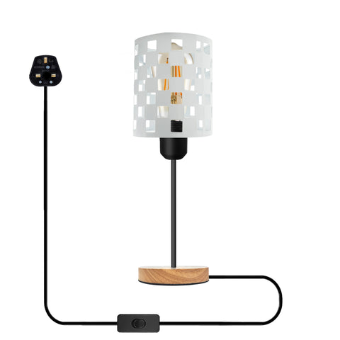 Kleine lamp voor nachtkastje | Houten standaard met aan/uit-schakelaar ~5348