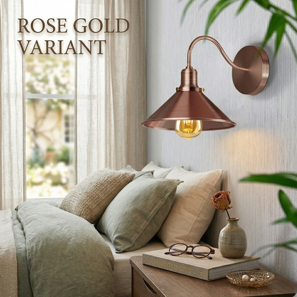 Industriële zwanenhals wandlamp vintage wandlamp ~1196 – Roségoud / Met lamp