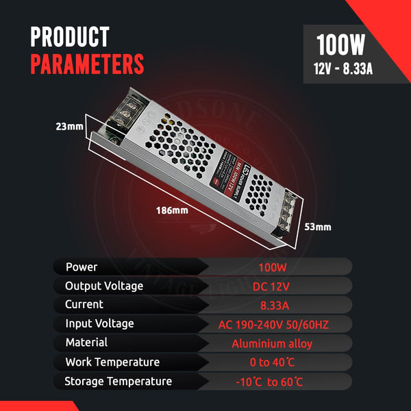 DC 12V voeding slanke IP20 transformator 60-300W AC 190V/240V LED driver~4472  – 100 watt