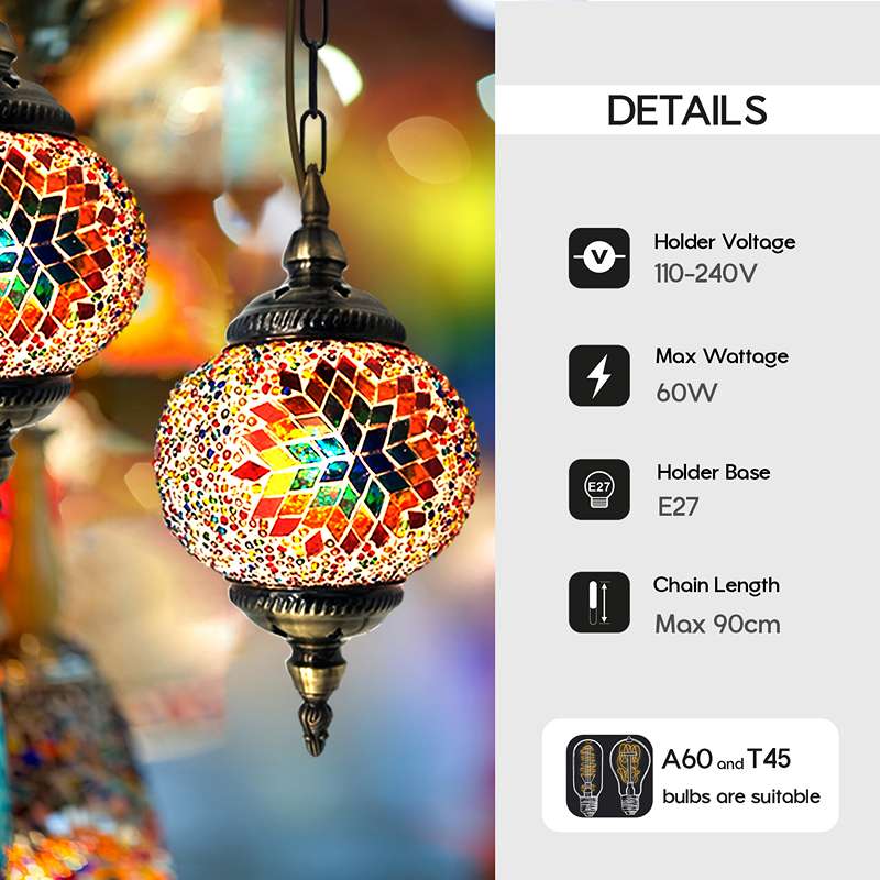 Turkish Mosaic tiles Glass Pendant Light fixture Globe shape-Detail 2