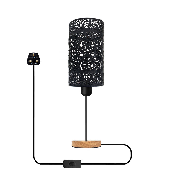 Antieke messing tafellamp met houten voet + aan/uit-schakelaar ~5352 – Zwart / Nee
