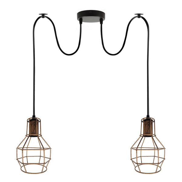 2-lichts zilveren Spider-hanglamp voor binnen - kooiontwerp ~3489 – Geborsteld koper / Zonder lamp