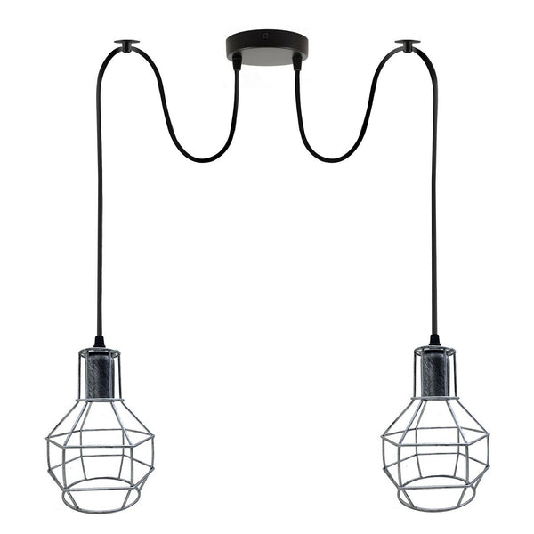 2-lichts zilveren Spider-hanglamp voor binnen - kooiontwerp ~3489 – Geborsteld zilver / Zonder lamp
