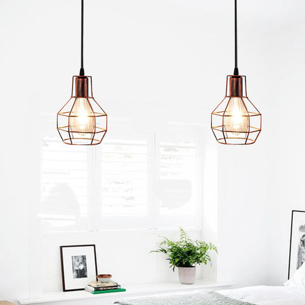 2-lichts zilveren Spider-hanglamp voor binnen - kooiontwerp ~3489 – Rustiek Rood / Met lamp