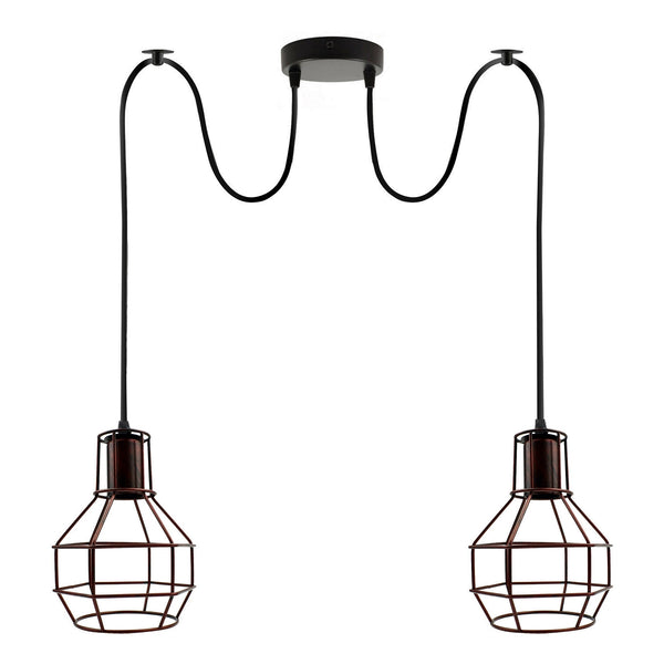 2-lichts zilveren Spider-hanglamp voor binnen - kooiontwerp ~3489 – Rustiek Rood / Zonder lamp
