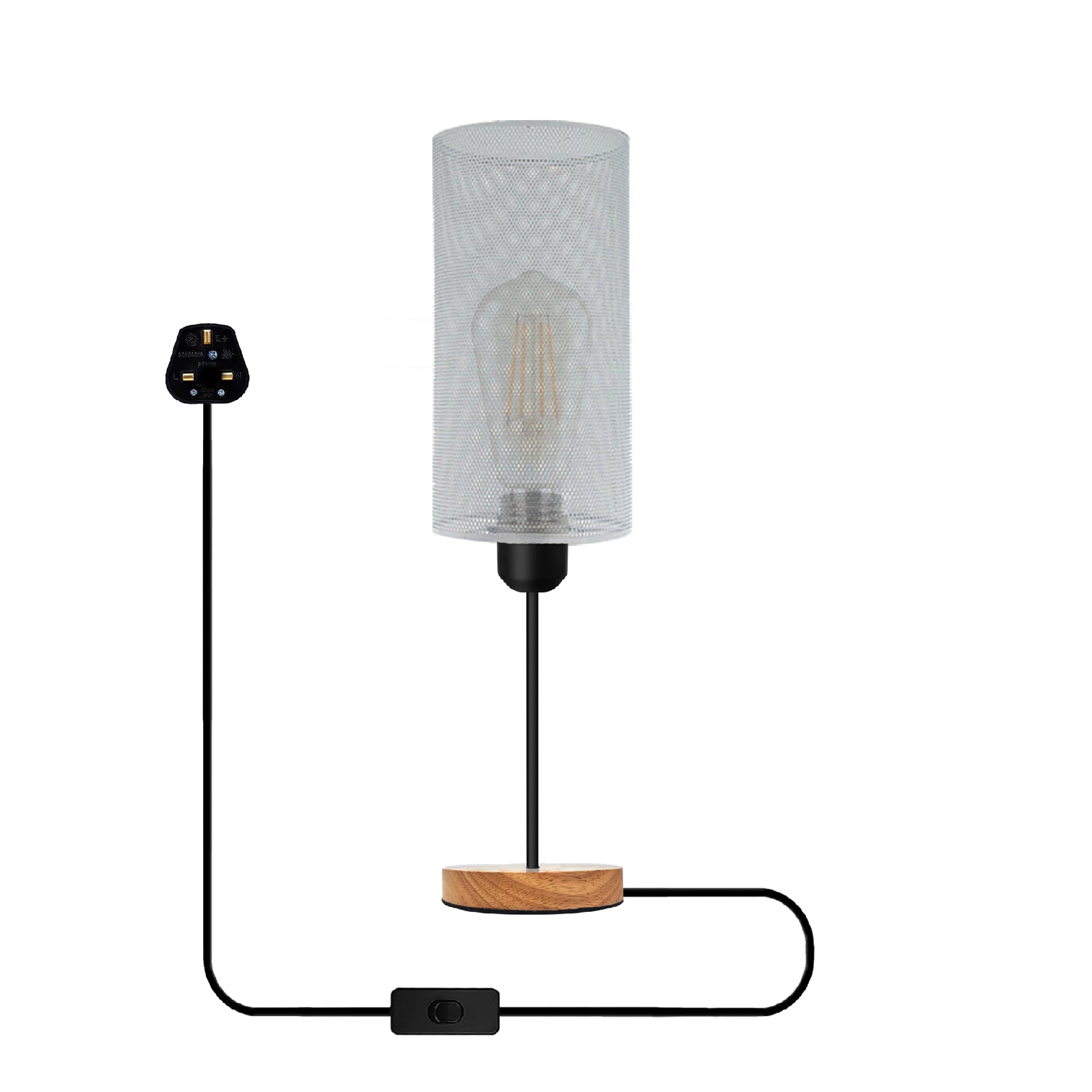 white metal wire cage  Lampshade plug in cord on/off switch