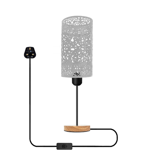 Antieke messing tafellamp met houten voet + aan/uit-schakelaar ~5352 – Wit / Nee