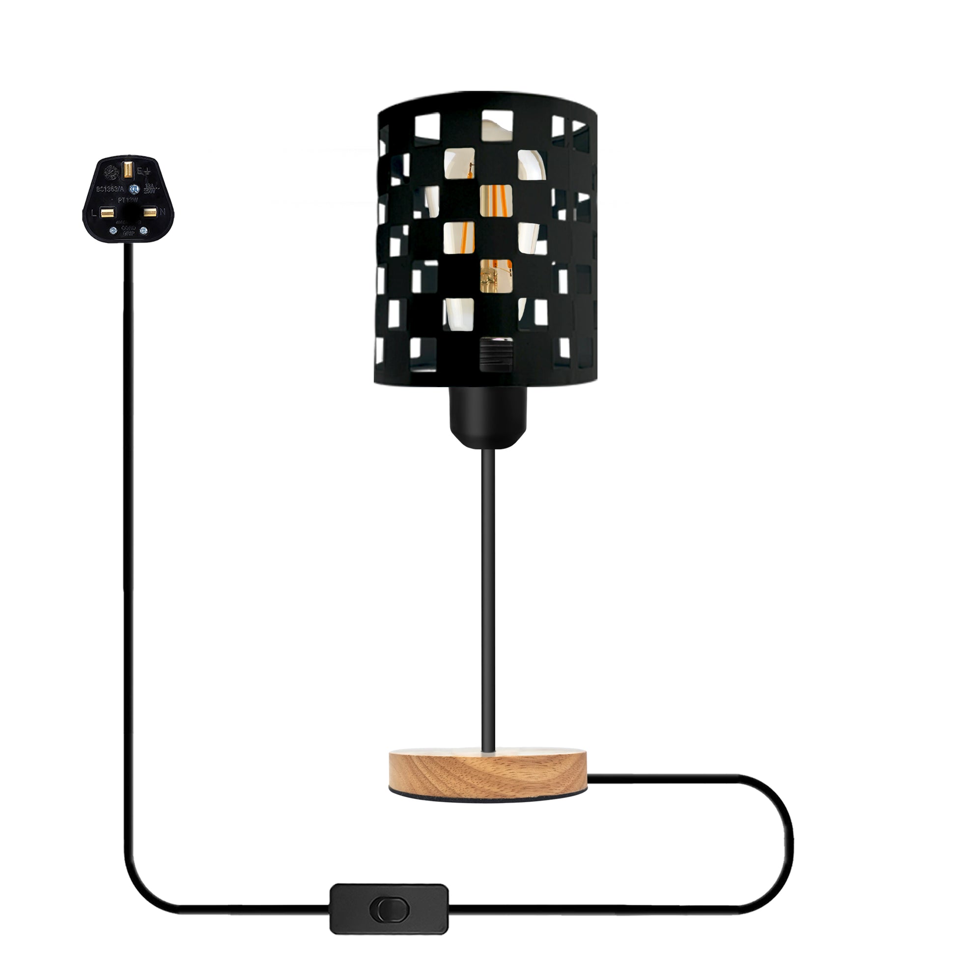 3 pin Plug in table lamp light wood base lamp