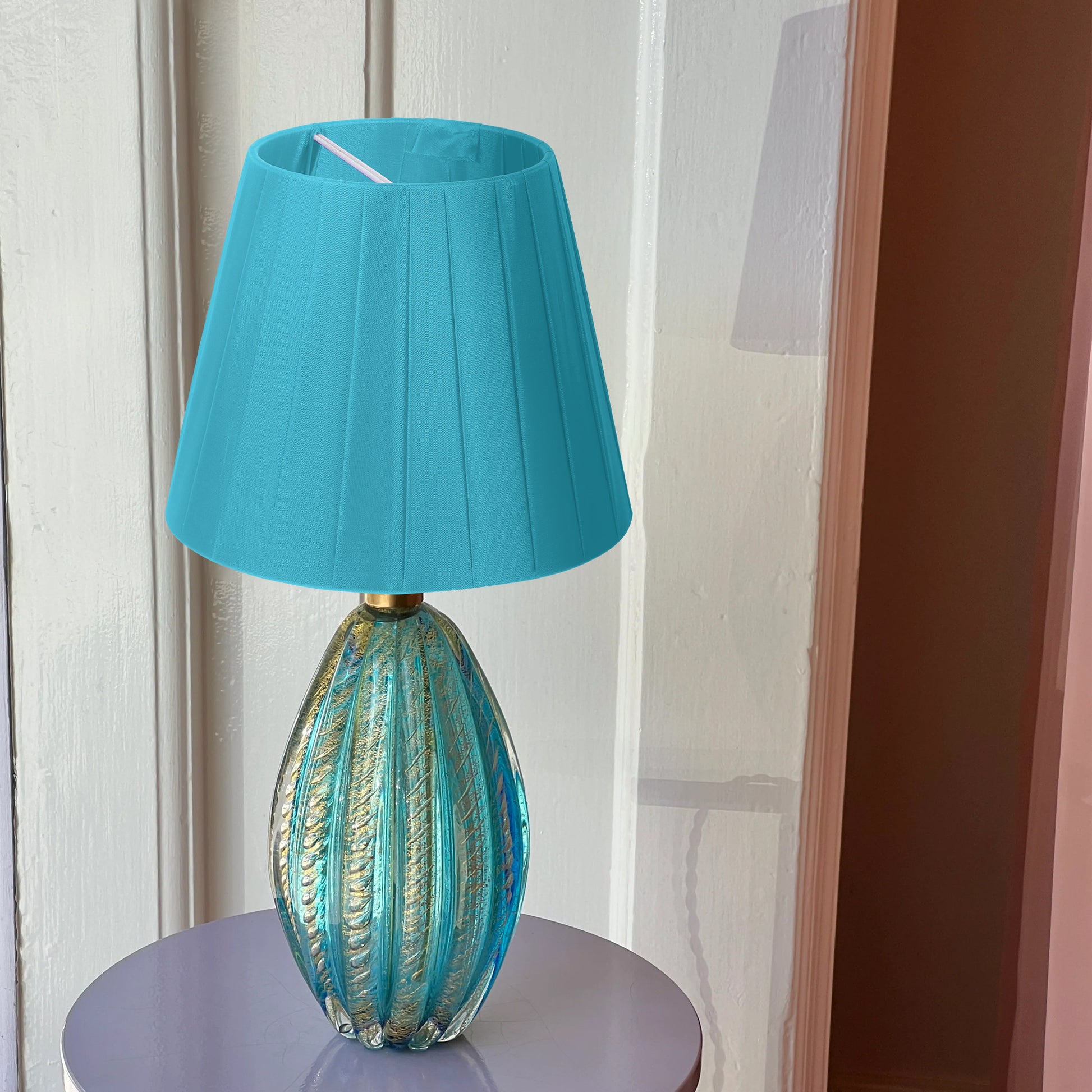 conical fabric lampshades in blue color