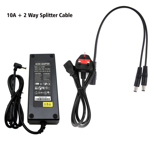 AC DC 120W 10A stroomadapter, lader, transformator voor 3528/5050 LED-strip ~ 2367  – Adapter + 2 Way Splitter cable